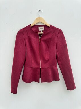 NWT Industry Women's Jacket Size S Deep Red Faux Leather Zip Front
